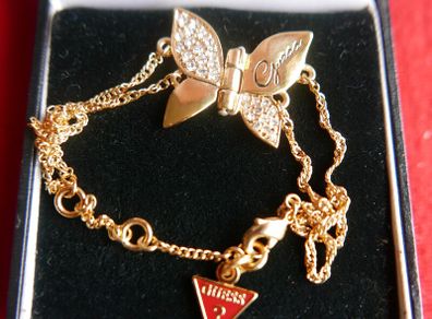 Guess Woman Bracelet Butterfly Zircons Golden Steel
