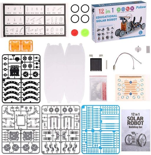Solar Robot Toy 12-in-1 Educational Science Experiment kit DIY Building Toy Construction Engineering Set for Kids Age 8-12 Boys & Girls Birthday Christmas Gift,Solar Powered Toy-Grey