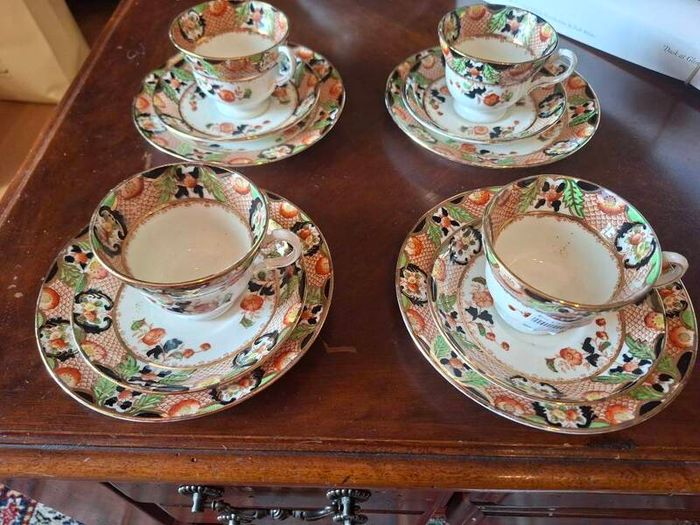 antique English bone china tea cups, saucers  and plates.