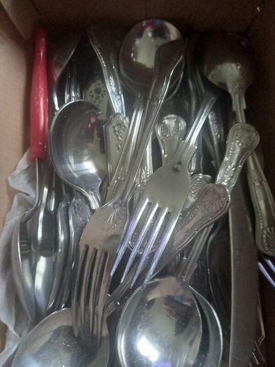 Box of spoons forks knifes