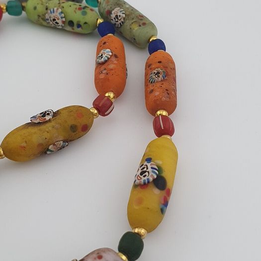 Antique Venetian Style Old Face Glass Beads & Old Face Glass Beads Necklace