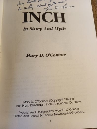1996 Rare Find + Autograph INCH. In story and myth. Mary D. O'Connor. Ireland. History.