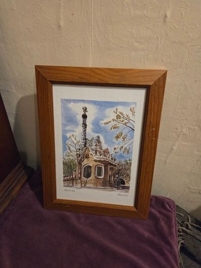 Barcelona Parque Guell Lithograph framed