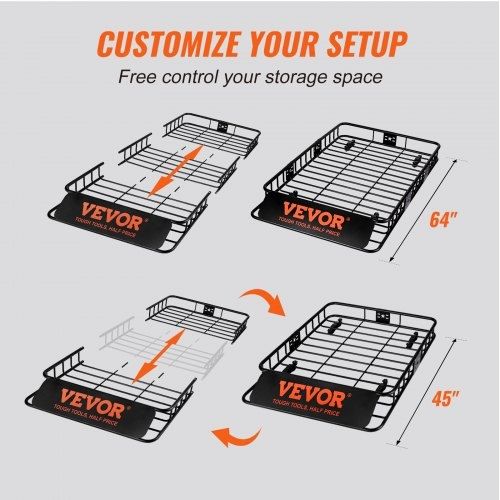 Roof Rack Cargo Basket, 64" x 39" x 6" Rooftop Cargo Carrier with Extension, Heavy-duty Steel 200 LBS Capacity Universal Roof Rack Basket, Luggage Holder for SUV, Truck