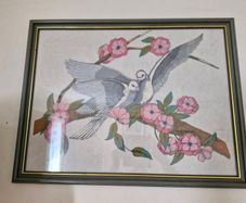 Framed embroidery birds