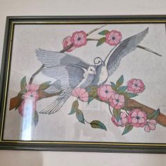 Framed embroidery birds