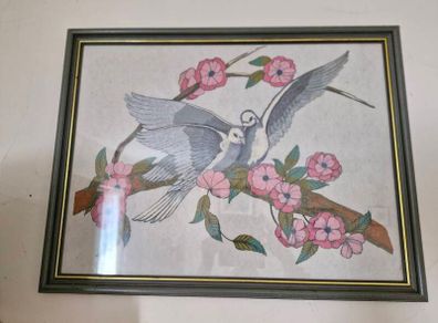 Framed embroidery birds