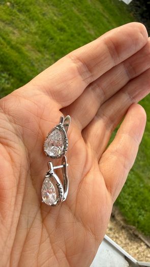 925 Sterling Silver Pear Cut Halo Earrings