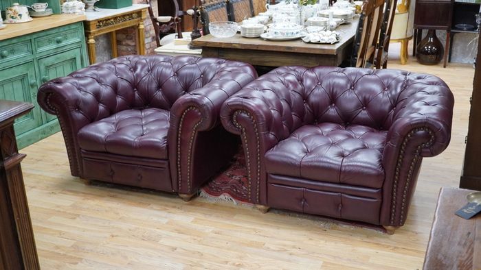 Pair of Plum Leather Armchairs