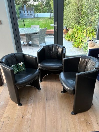 Rolf Benz Black Leather Dining Chairs (Set of 3)