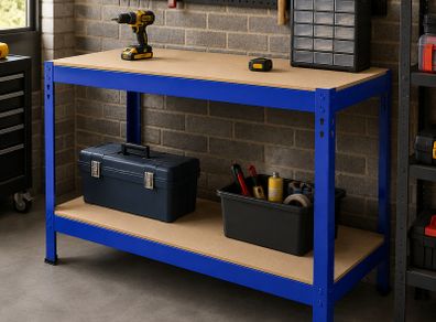 Workbench Garage Table Metal Storage Shelving DIY Tools Heavy Duty Work Bench Workshop Shed
