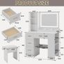 Dressing Table with Mirror and Stool: Vanity Desk with Mirror and Drawers, Open Shelves, White Vanity Dressing Table for Bedroom with Led Light, 3 Color Light & Adjustable Brightness Image 5