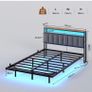 Double Bed Frame 135x190 cm with Floating Visual Effect, 4ft6 Metal Bed Frame with Adjustable LED Lighting and Charging Station, Double Bed with Headboard, Dark Grey (Mattress Not Included) Image 9