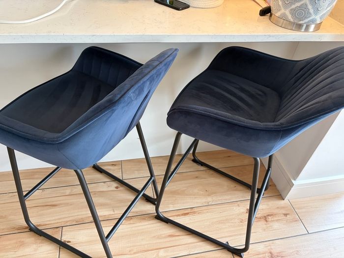 Pair of Navy Blue Velvet Bar Stools Set of 2