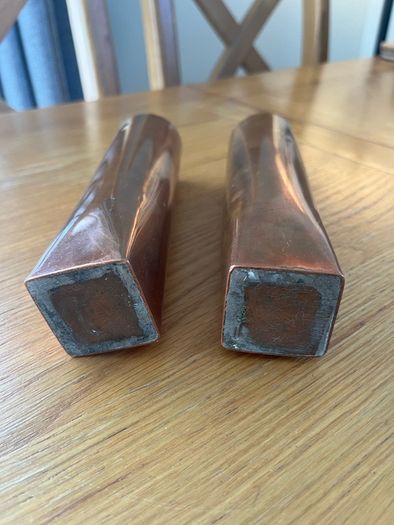Antique Copper Shell Case Vases Pair