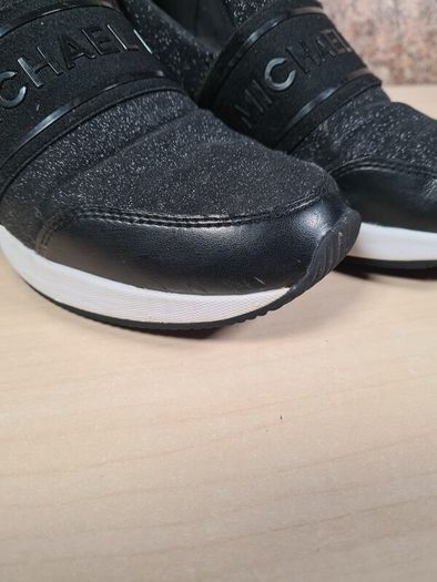 womens MICHAEL KORS Black glitter trainers runners wedge heel slip on  Size UK 4 EU 37 US 7M