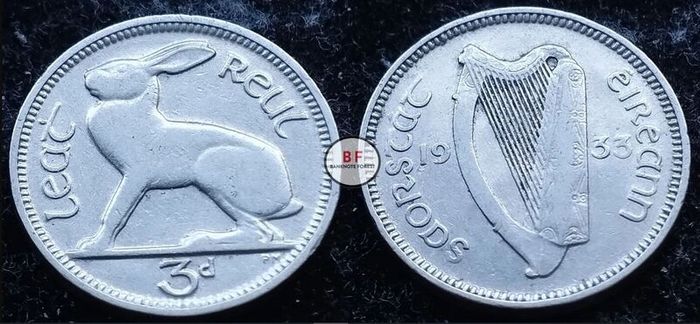 [#2234] - Ireland 1933 | Irish 3d | 3 Pence | Hare | KM.4