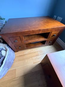 Solid wood TV unit and matching coffee table with drawers
