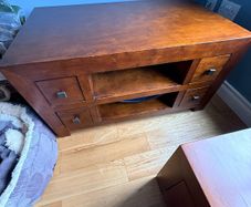 Solid wood TV unit and matching coffee table with drawers