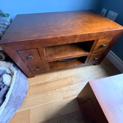 Solid wood TV unit and matching coffee table with drawers