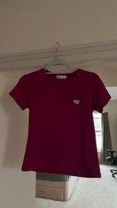T&T Berry Red T-Shirt with Strawberry Embroidery - Cute Top