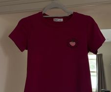 T&T Berry Red T-Shirt with Strawberry Embroidery - Cute Top