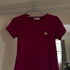 T&T Berry Red T-Shirt with Strawberry Embroidery - Cute Top