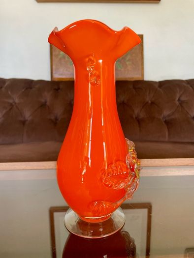 Vintage Orange Studio Glass Statement Vase