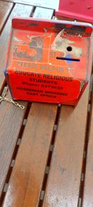Charity box with chain,discontinued ,see pictures for condition used ,,