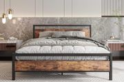 King Size Bed Frame with Wooden Headboard,Metal Platform