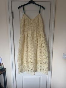 Pale yellow lace midi dress