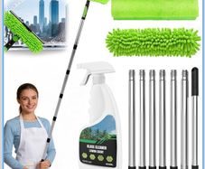 3M Window Cleaning Equipment with 400ML Window Cleaner, 2 in 1 Window Cleaning Kit with Window Squeegee and Microfiber Cloth for Indoor/Outdoor High Window