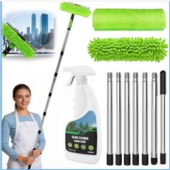 3M Window Cleaning Equipment with 400ML Window Cleaner, 2 in 1 Window Cleaning Kit with Window Squeegee and Microfiber Cloth for Indoor/Outdoor High Window