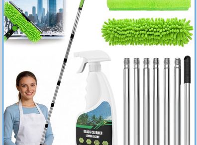 3M Window Cleaning Equipment with 400ML Window Cleaner, 2 in 1 Window Cleaning Kit with Window Squeegee and Microfiber Cloth for Indoor/Outdoor High Window