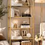 5 Tier Bookcase Tempered Glass Gold Shelves Image 8