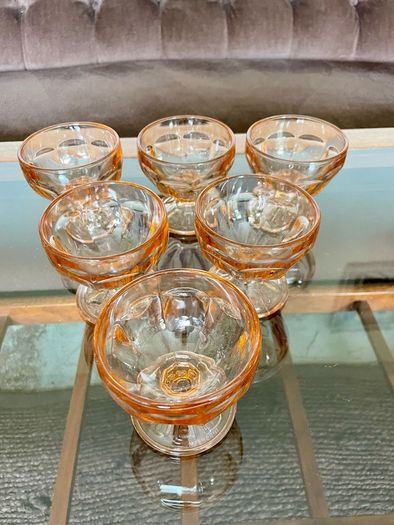 Retro Set of Six 1970s 80s Rose Glass Sundae Glasses