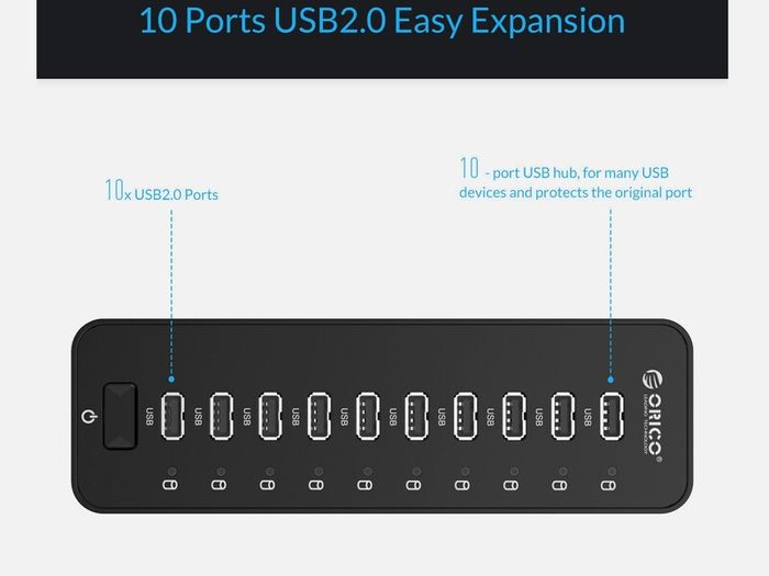 ORICO 10-Port USB3.0 HUB with 36W (12V/3A) Power Adapter 3.3ft USB Date for PC