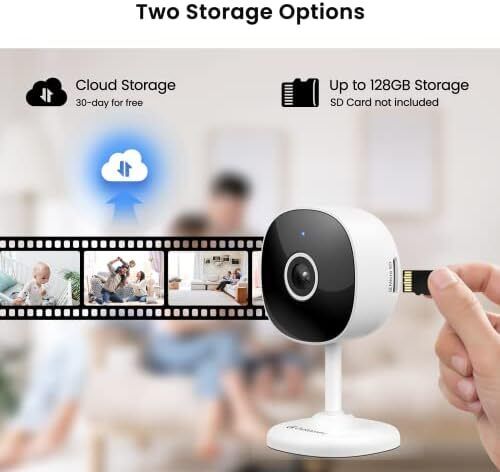 ecurity Camera Indoor - 2K WiFi Home Cameras for Baby Monitor, Pet, Dog, Smart CCTV, Alert, Siren, SD Card Storage, Works with Alexa (G7-2P)