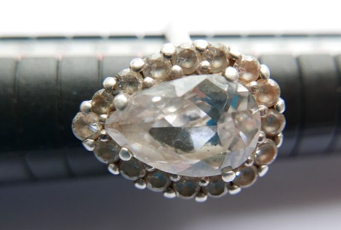 Vintage Sterling Silver 925 Big Stone Ring Women Champagne Crystal Cubic Zirconia 10g size Q1/2