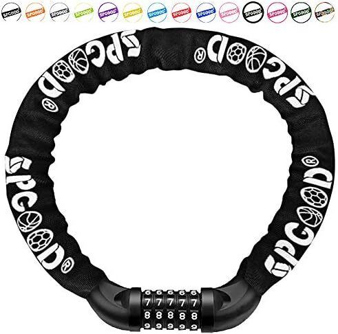 Bike Locks Heavy Duty/Bicycle Chain/Cycling Lock (14 Colors) 5-Digits Codes Resettable 100,000 Codes for Bike Cycle, Moto, Door, Gate Fence 830mm Length(Black)