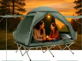 2 Persons Pop-Up Tent  Camp Bed  With Camping Lounger  Green