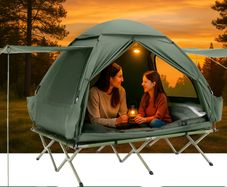 2 Persons Pop-Up Tent  Camp Bed  With Camping Lounger  Green