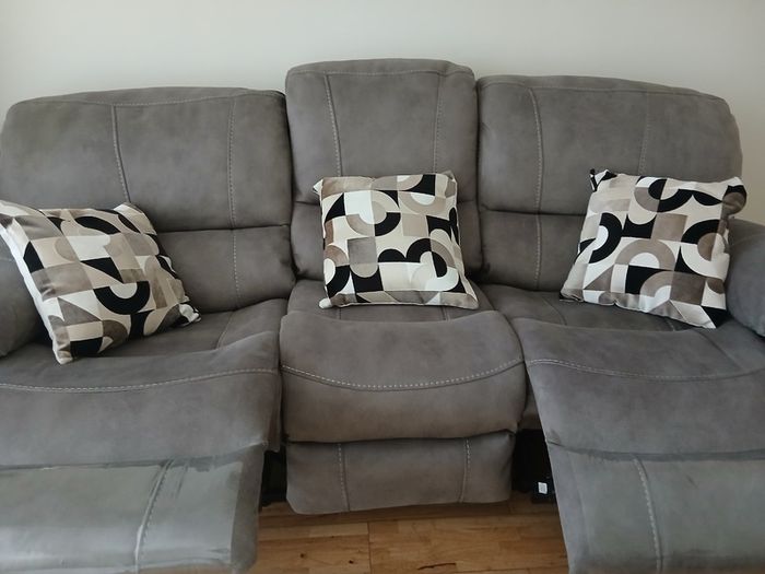 3 Seater Grey Suede Fabric Reclining Sofa - Bradford