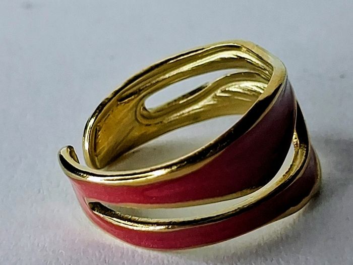 Double Layer Geometric Red & Gold Open Ring