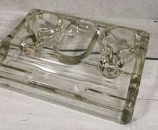Antique Heavy Glass Double Inkwell Font & Fountain Pen Holder Calligraphy FK3039