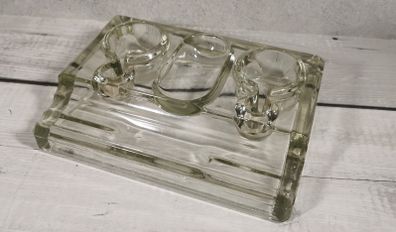 Antique Heavy Glass Double Inkwell Font & Fountain Pen Holder Calligraphy FK3039