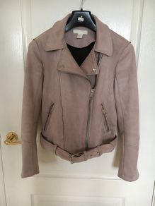 Dusky Pink Suede Biker Jacket