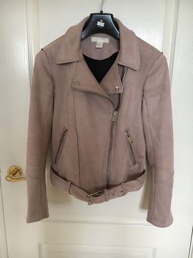 Dusky Pink Suede Biker Jacket