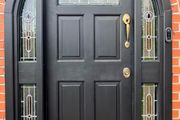 Bespoke Solid Timber Arched Front Door &amp; Frame Hand Leaded Stained Glass