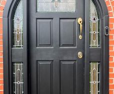 Bespoke Solid Timber Arched Front Door & Frame Hand Leaded Stained Glass